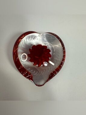 Vintage Art Glass Hand-Blown Paperweight Heart Red Floral Signed M Appel '04